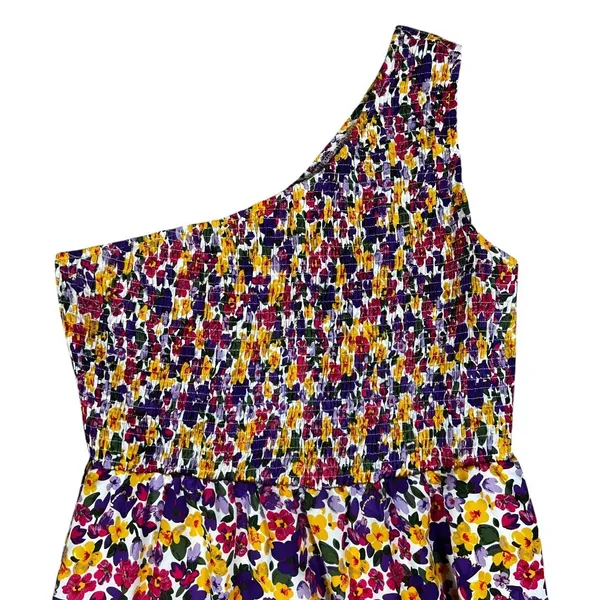 BTFBM One Shoulder Smocked Floral Maxi Dress Purple Yellow Boho Tiered Size XXL - Image 2