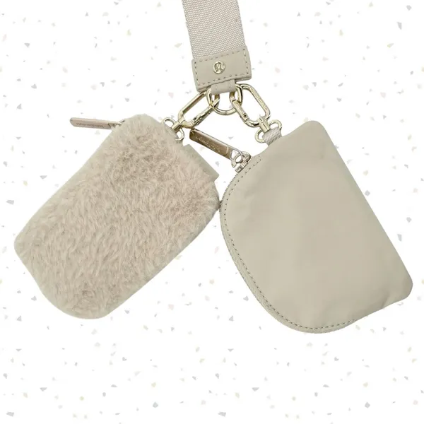 Lululemon Dual Pouch Wristlet Plush Fleece Natural Ivory Gold Cozy Fall Wallets - Image 3