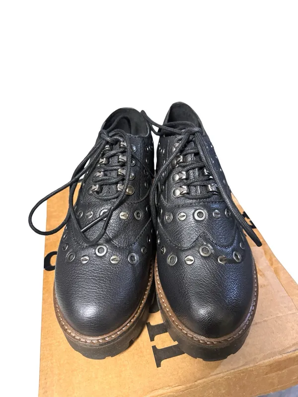 oobash Black Lucy 1990 Repro Leather Studded Lace Up Chunky Platforms Sz 10 $150 - Image 5