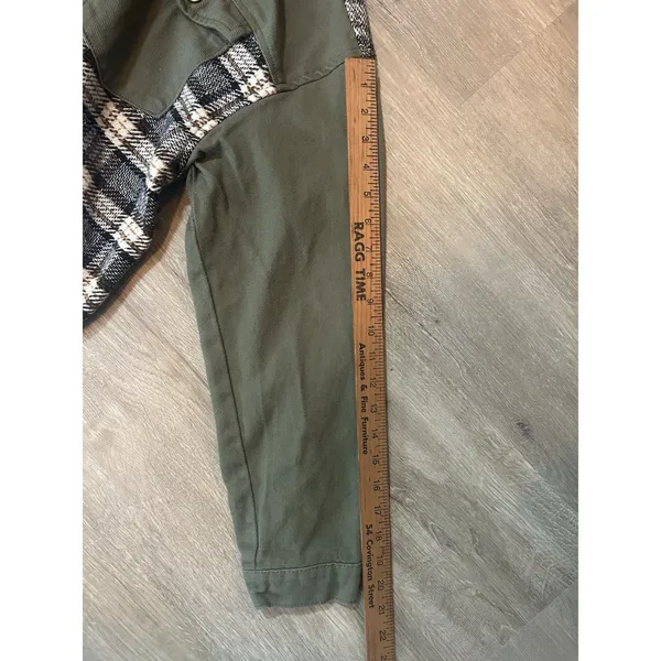 Womens Coats Size Large Cufflink Cotton Denim Plaid Shirt Jacket Army Green - Image 5