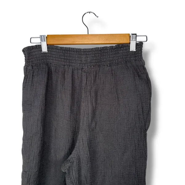 Faherty Women's‎ Gauze Smocked Waist Wide Leg Crop Pants Gray Size S - Image 5