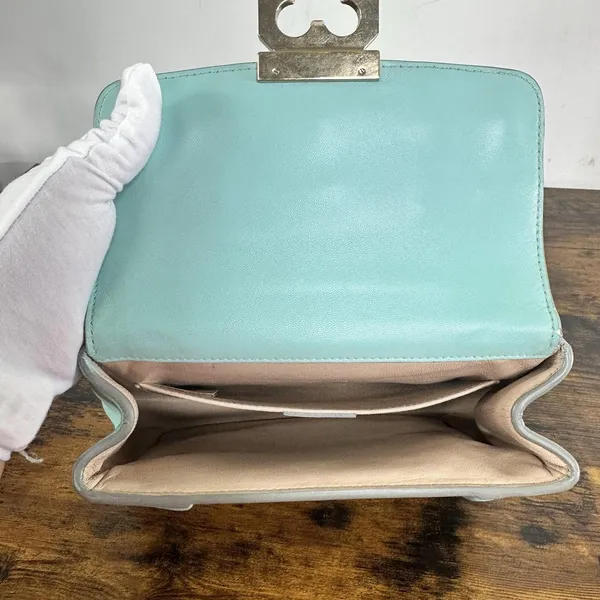 Chloé Elsie Shoulder Bag Small Turquoise Leather Chain Strap Rhinestone Gold - Image 9