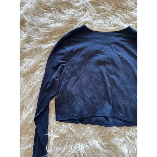 Skims Soft Lounge Ringer Long Sleeve Crop Top Navy Multi Size 2X - Image 7