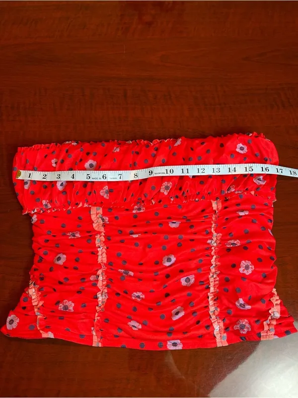 Free People Red Scottie Printed Tube Sleeveless Top Stretchy Sz L BarbieCore - Image 6