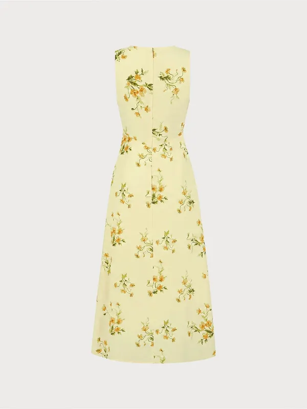 Rihoas Yellow V Neck Floral Chiffon Maxi Dress - Image 6