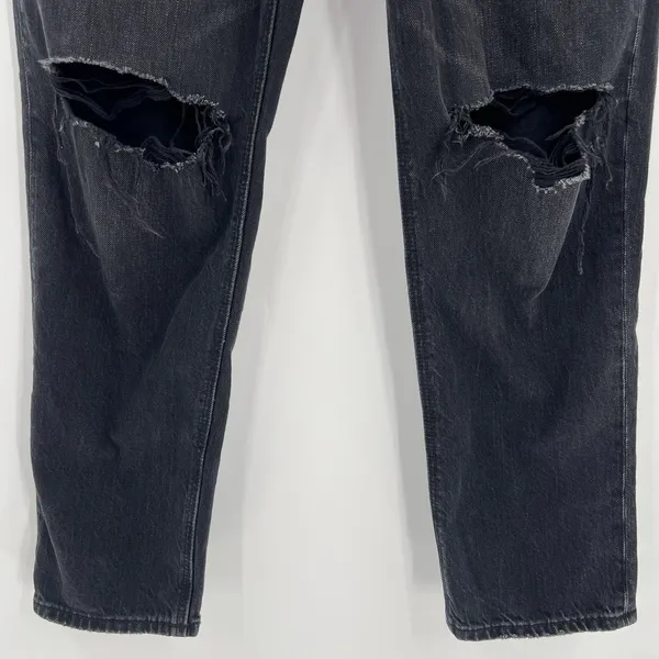 American Eagle Mom Straight Jeans Black Distressed Denim Women's Size 4‎ Short - Image 4