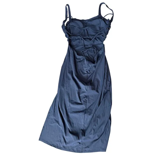 Halara Ruched Lace Up Bodycon Midi Casual Majolica Blue Soft Airy Dress Large - Image 4