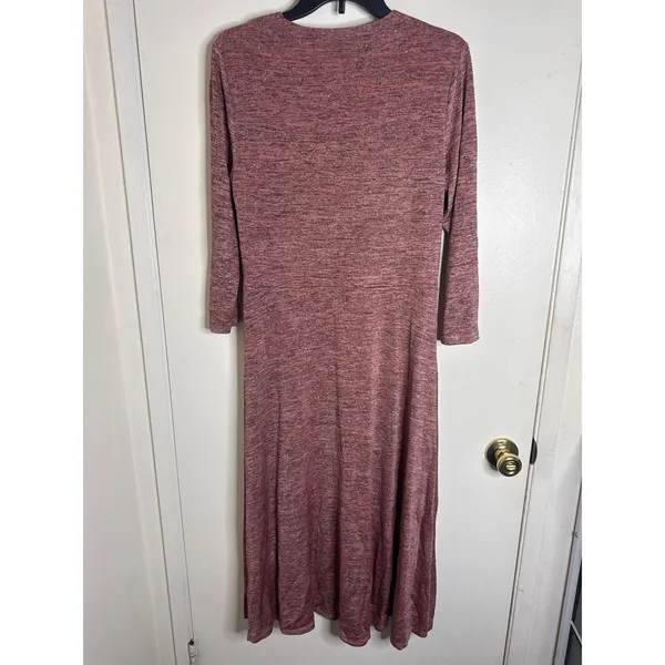 Anne Klein Space Dye Knot Front Midi Dress V-Neck 3/4 Sleeve Pink Combo L - Image 5