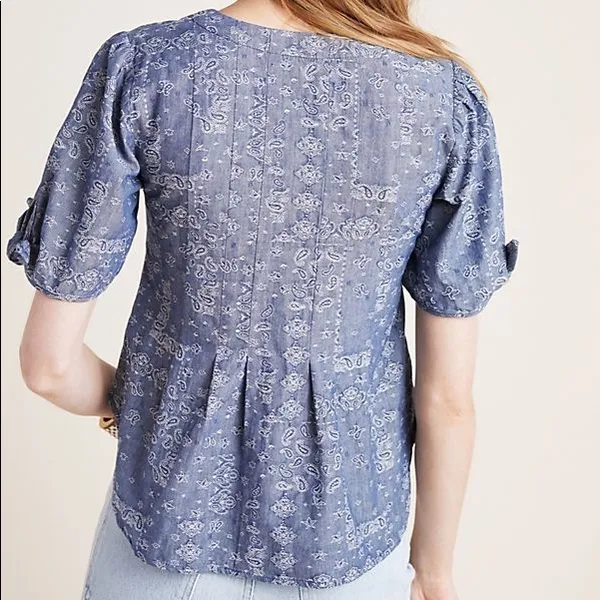 Anthropologie Pilcro and The Letterpress Tied Sleeve Blouse Paisley Bandana 0 - Image 2
