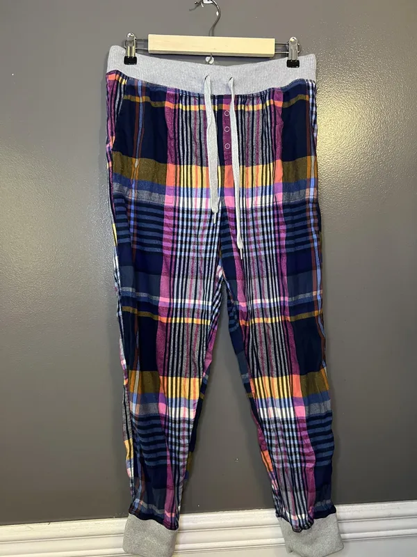 Aerie Pants Womens Small Multicolor Plaid Lounge Jogger Drawstring Cuffed Sleep - Image 2