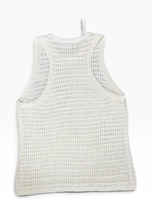 Madewell Womens White Crochet-Knit Crewneck Sweater Tank - Image 4