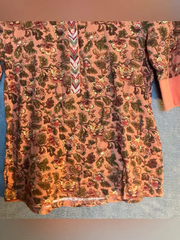 Sundance floral orange 3/4 sleeve waffle knit Henley top‎ small cotton twilight - Image 4