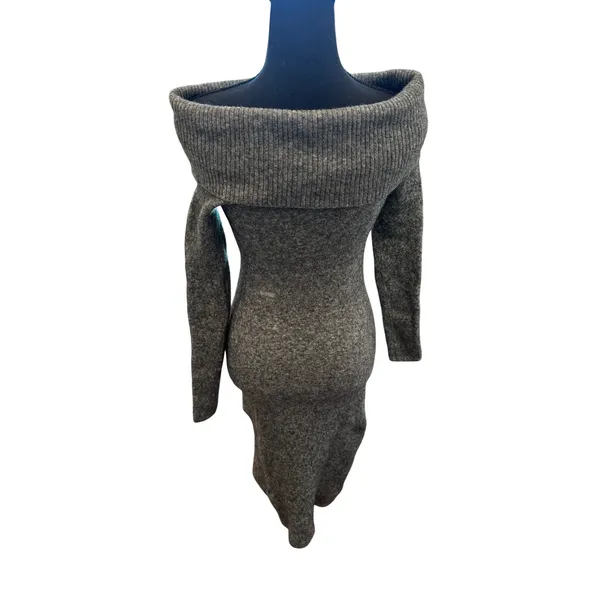 Babaton Aritzia Wool Yak Blend Off The Shoulder Sweater Dress Grey Wintercore - Image 3