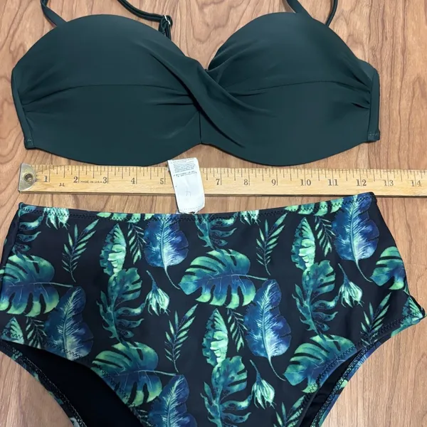NWT Cupshe Full of Green Bikini Swimsuit Set Womens S Green Tropical High‎ Waist - Image 4