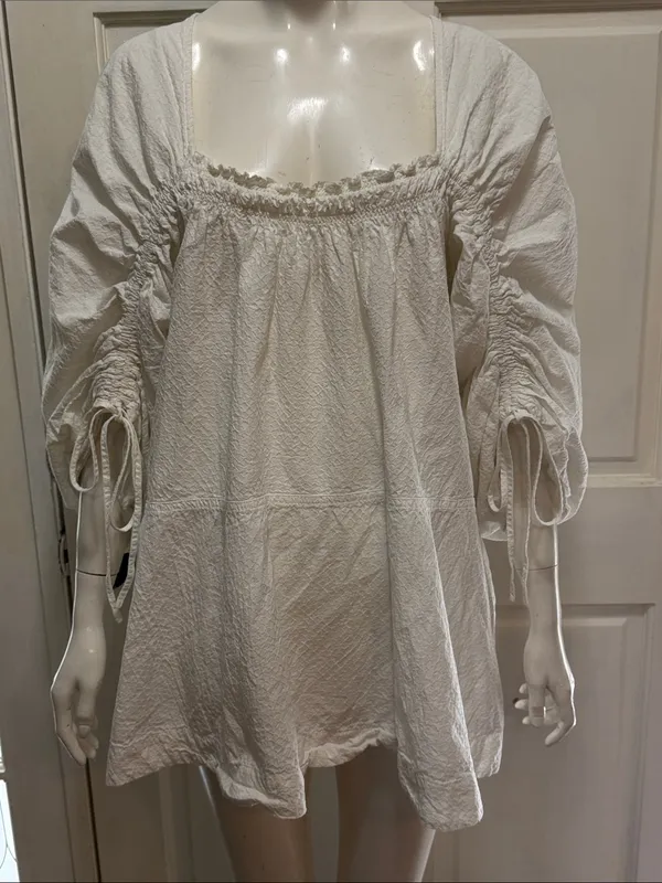 Free People Brynn BohoToo White Textured Long Sleeve Tunic/Blouse S M - Image 4