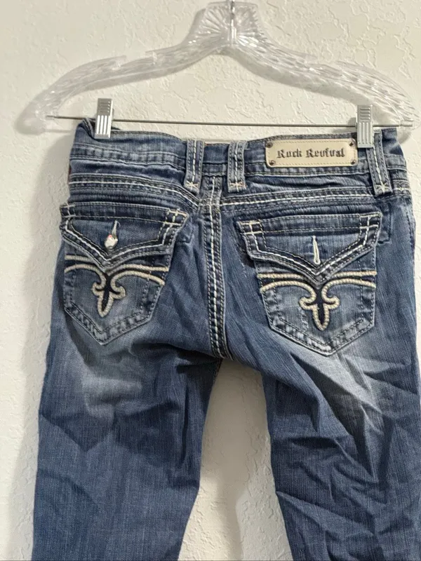 Rock Revival Noelle Skinny Jeans Womens 27 Light Wash Stretch Thick Stitch Flap - Image 7