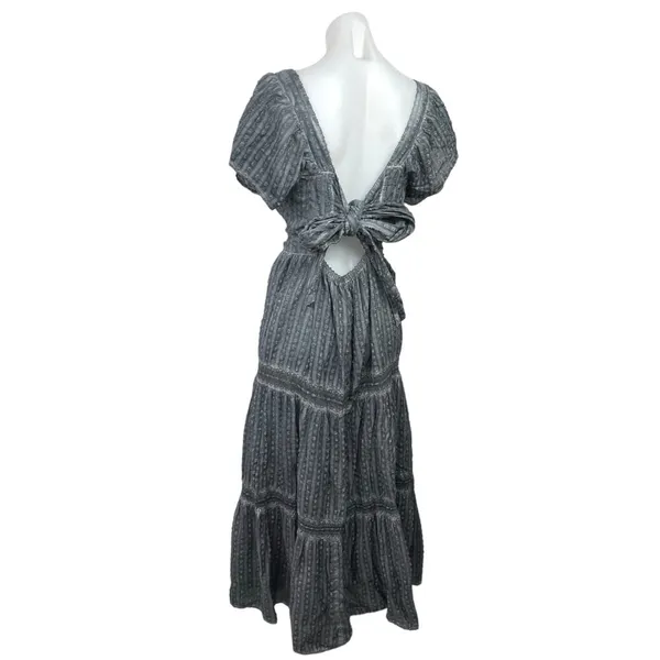 American Eagle Gray Square Neck Puff Sleeve A Line Tiered Midi Dress Size XXL - Image 2