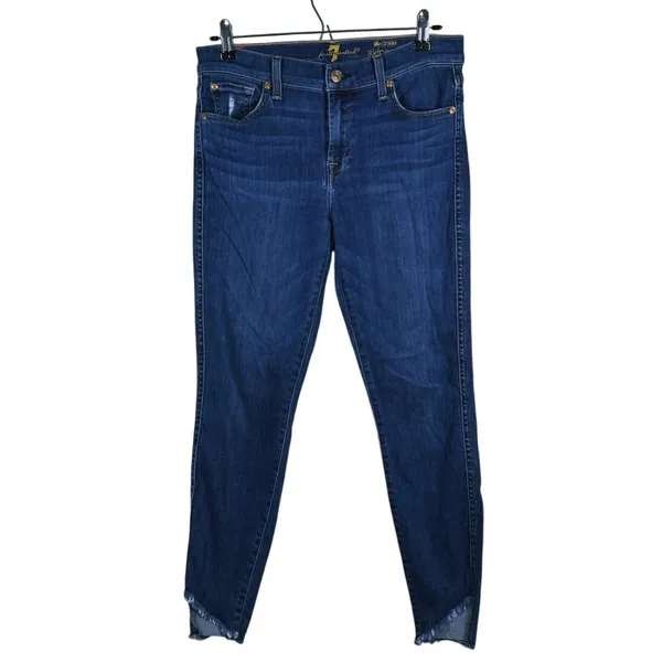 7 For All Mankind The Ankle Skinny Jeans Size 28 Blue Raw Hem Casual Edgy Staple - Image 2