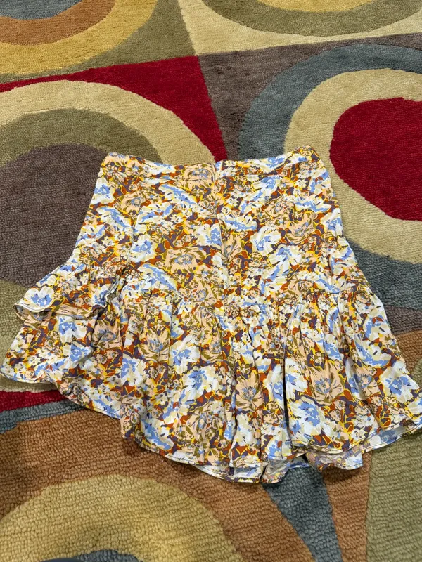 Free People Nadia Floral Print Ruffle Hem Mini Skirt Yellow Combo Size 0 - Image 3