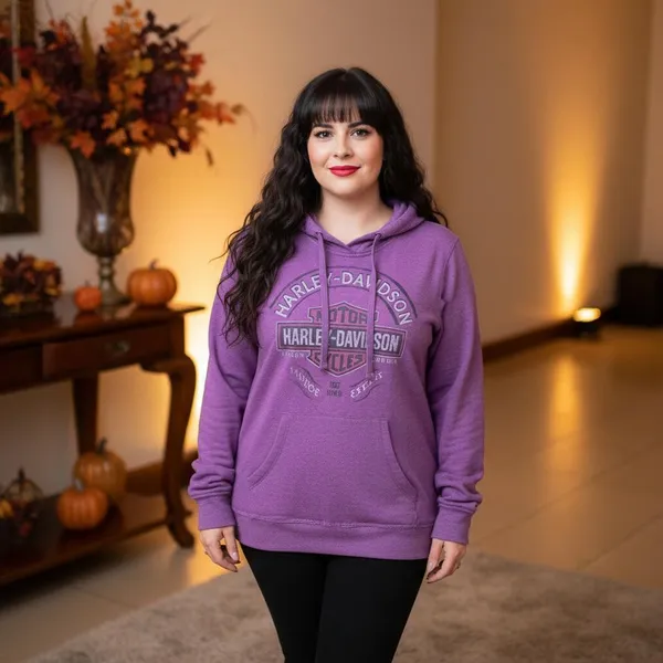 Women's Harley-Davidson Purple White Logo Hoodie XS - Image 2