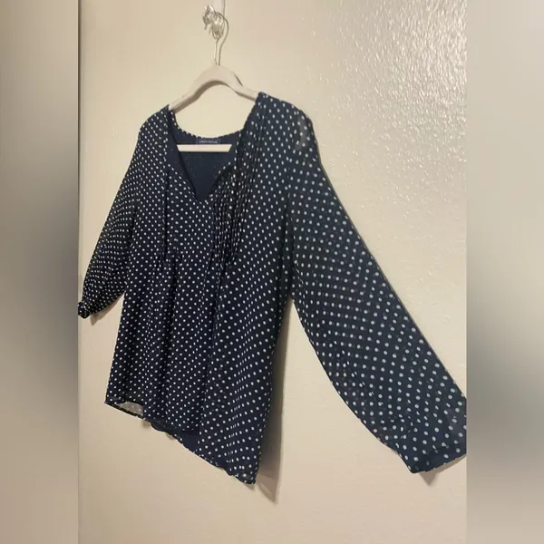 Tommy Hilfiger Navy Polka Dot Tie Front Semi Sheer Blouse Women’s Medium - Image 3