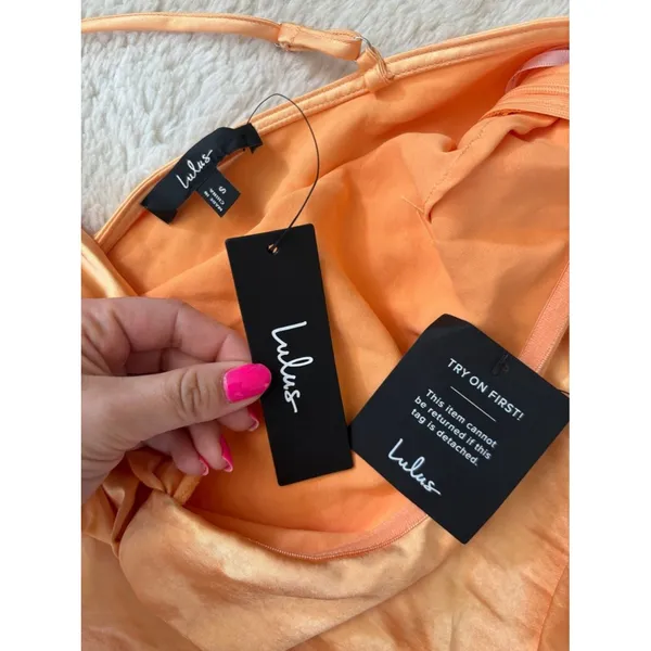 Lulus Naima Light Orange Satin One-Shoulder Midi Dress Size Small Cocktail Sexy - Image 7