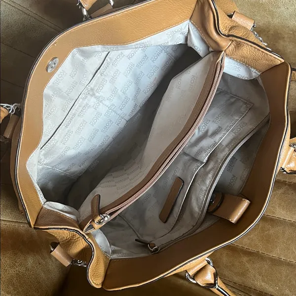 Michael Kors Camel Leather Satchel with Chain-Detail Strap - Image 4