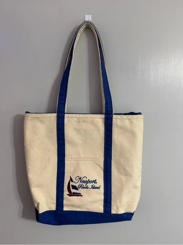 Newport Rhode Island Canvas Tote Bag with Navy Trim Preppy Coastal Vibes - Image 16
