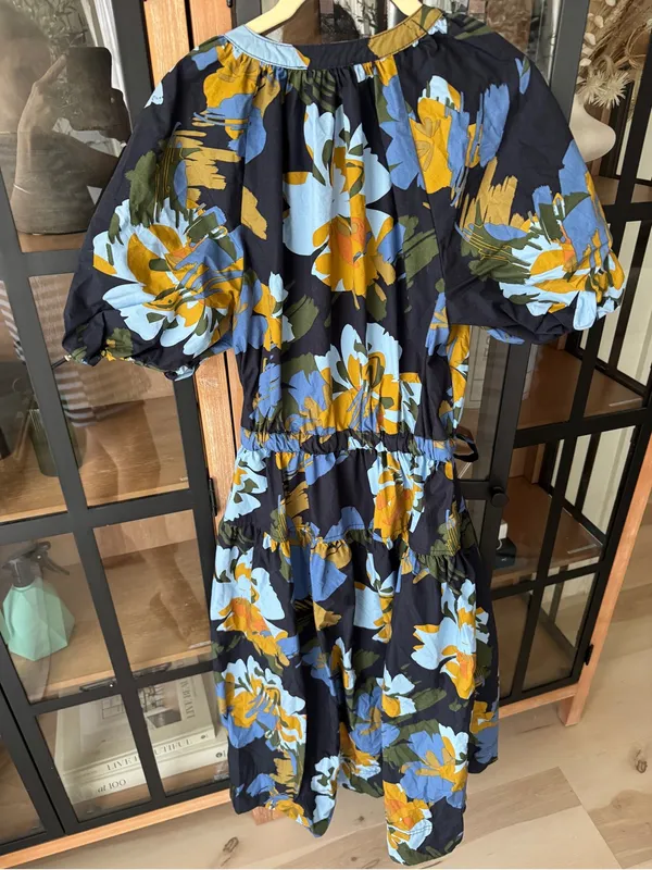 Free Assembly flora midi dress cotton short puff sleeve pockets adjustable tie - Image 4