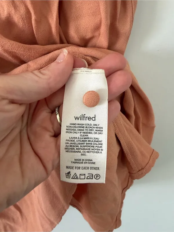Wilfred Aritzia Poppins Short Puff Sleeve Peachy Pink Button Down Front Dress S - Image 7