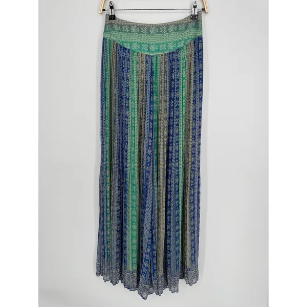 Free People Palazzo Pants Small Blue Green Geometric Boho Festival Wide Leg - Image 2