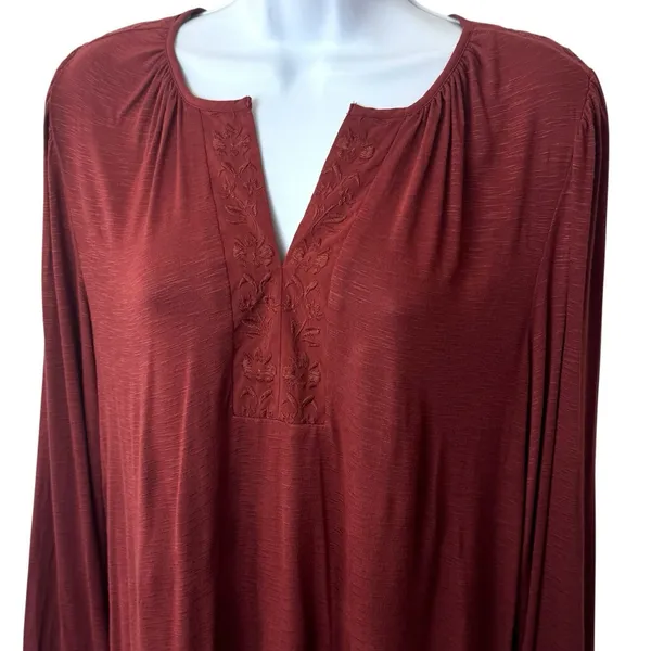 NEW Democracy Rust Embroidered Peasant‎ Blouse Boho Garden Lagenlook Feminine L - Image 3