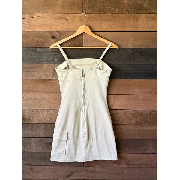 Vintage Neutral Utility Mini Dress Blue Asphalt Y2K Fitted - Image 7