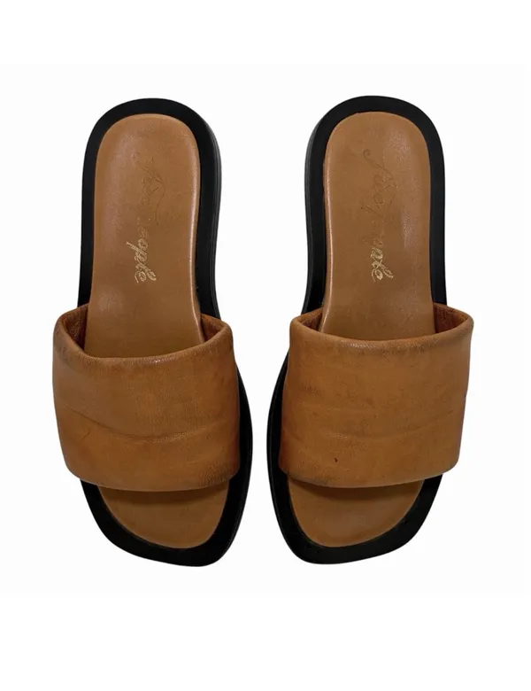 Free People Wren Leather Slide Sandals Tan Square Toe Size 7 - Image 3
