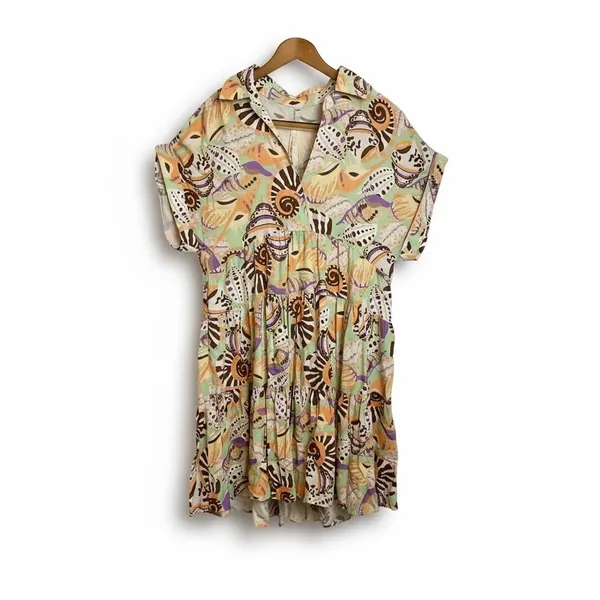 Uncle Frank Unique Print Collared Short Sleeve Tiered Mini Dress. ‎ S /M - Image 3