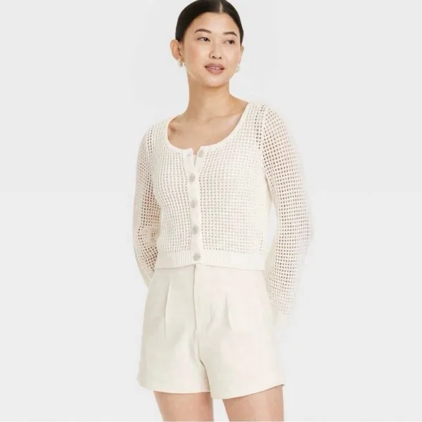 NWT A New Day Cardigan Ivory Open Knit Button Front Size L - Image 2