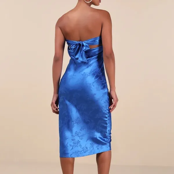 Lulu’s Blue Jacquard Strapless Midi Dress - Image 2