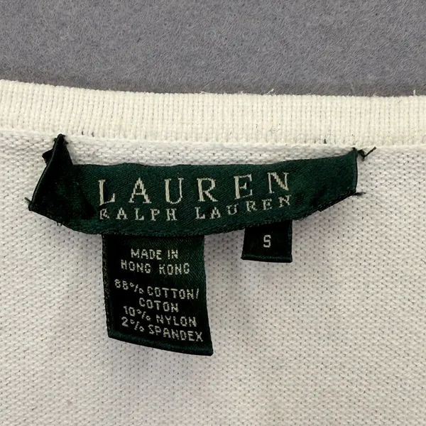 Lauren Ralph Lauren Womens Cream‎ V-Neck Cotton Blend 3/4 Sleeve Sweater Size S - Image 2