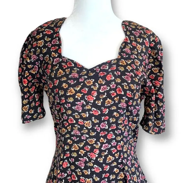 Rampage Vintage 90s Dress‎ Black Dark Floral Sweetheart Neckline Mini Forrest Fairy Boho - Image 2