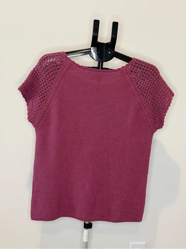 LOFT Berry Mauve Open Knit Short Sleeve Sweater Top Size L - Image 4