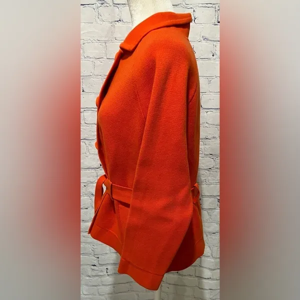 Ann Taylor Knit Orange Jacket Belted Button Women’s Size Medium - Image 3