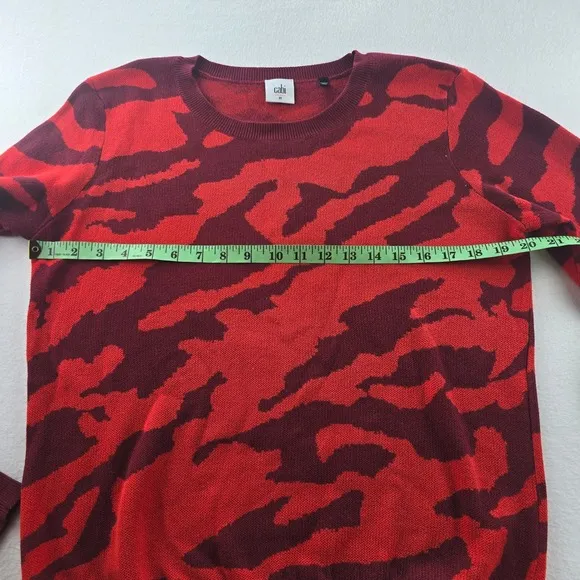 Cabi Camo Print‎ Sweater Crew Neck Long Sleeve Pullover Knit Top Red Size Medium - Image 8