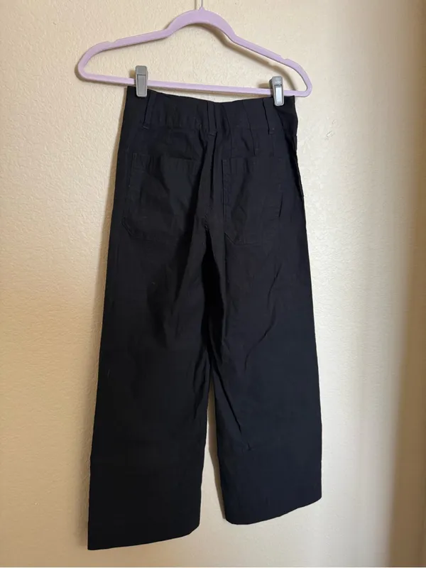 Maeve Anthropologie Colette Cropped Wide-Leg Pants in Black Size 25 Linen Cotton - Image 7