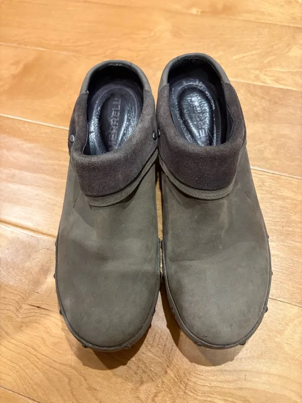 Merrell Drizzle slip-on leather and suede clogs shoes taupe brown sz 9 - Image 2