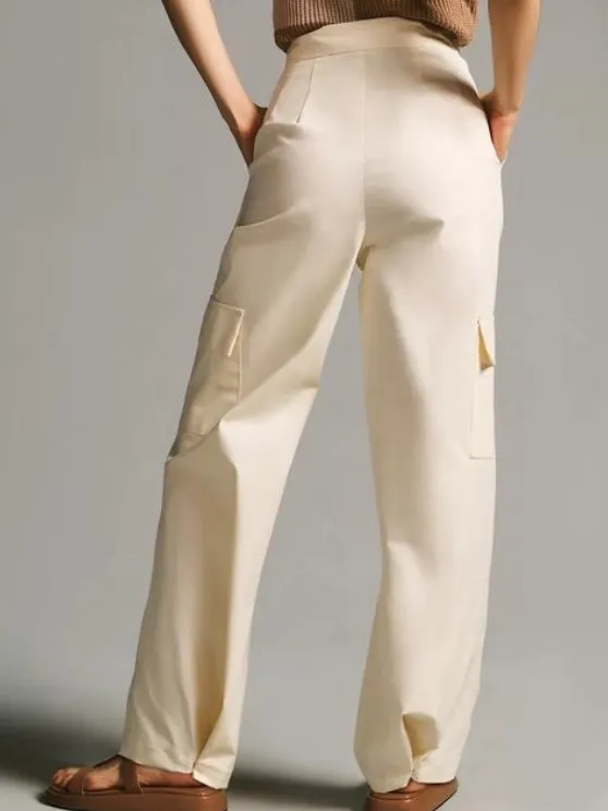 NWT Anthropologie Du Paradis Wide Leg Cargo Pants Cream Size 10 Retail $170.00 - Image 2