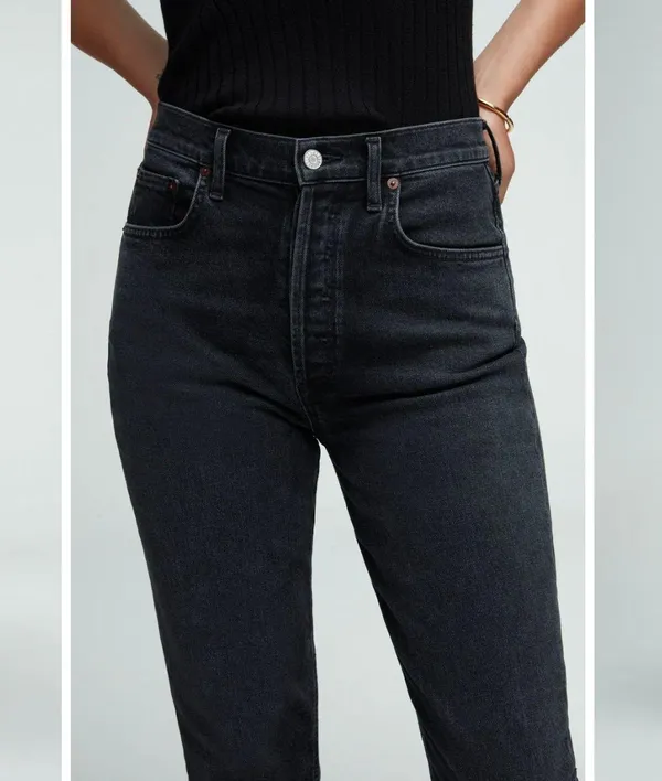 Agolde | Riley High Rise Straight Crop Jeans In Panoramic Black Size 25 - Image 2