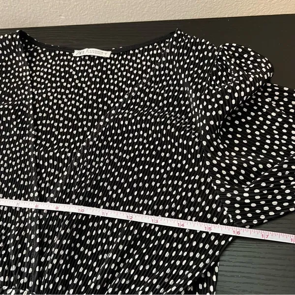 Zara Pleated Surplice V Neck Faux Wrap Blouse Top Polka Dots Long Sleeves Medium - Image 11