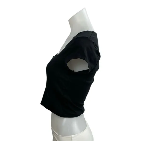 Abercrombie & Fitch Black Square Neck Short Sleeve Crop Tee T-Shirt Blouse Top M - Image 2