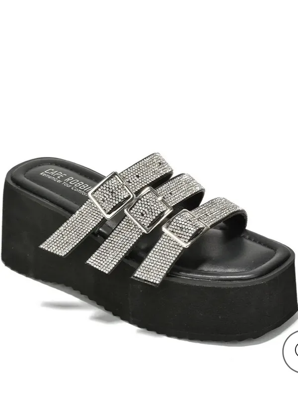 Cape Robbin Black Platform Sandal with Silver Glitter Straps - Image 6