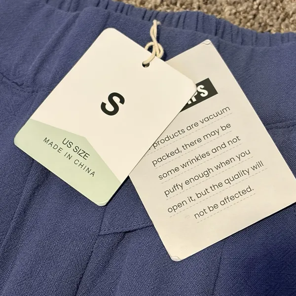 Women's Blue Wide-Leg Crop Pants Size S Cotton Linen Blend Size Small Pockets - Image 9